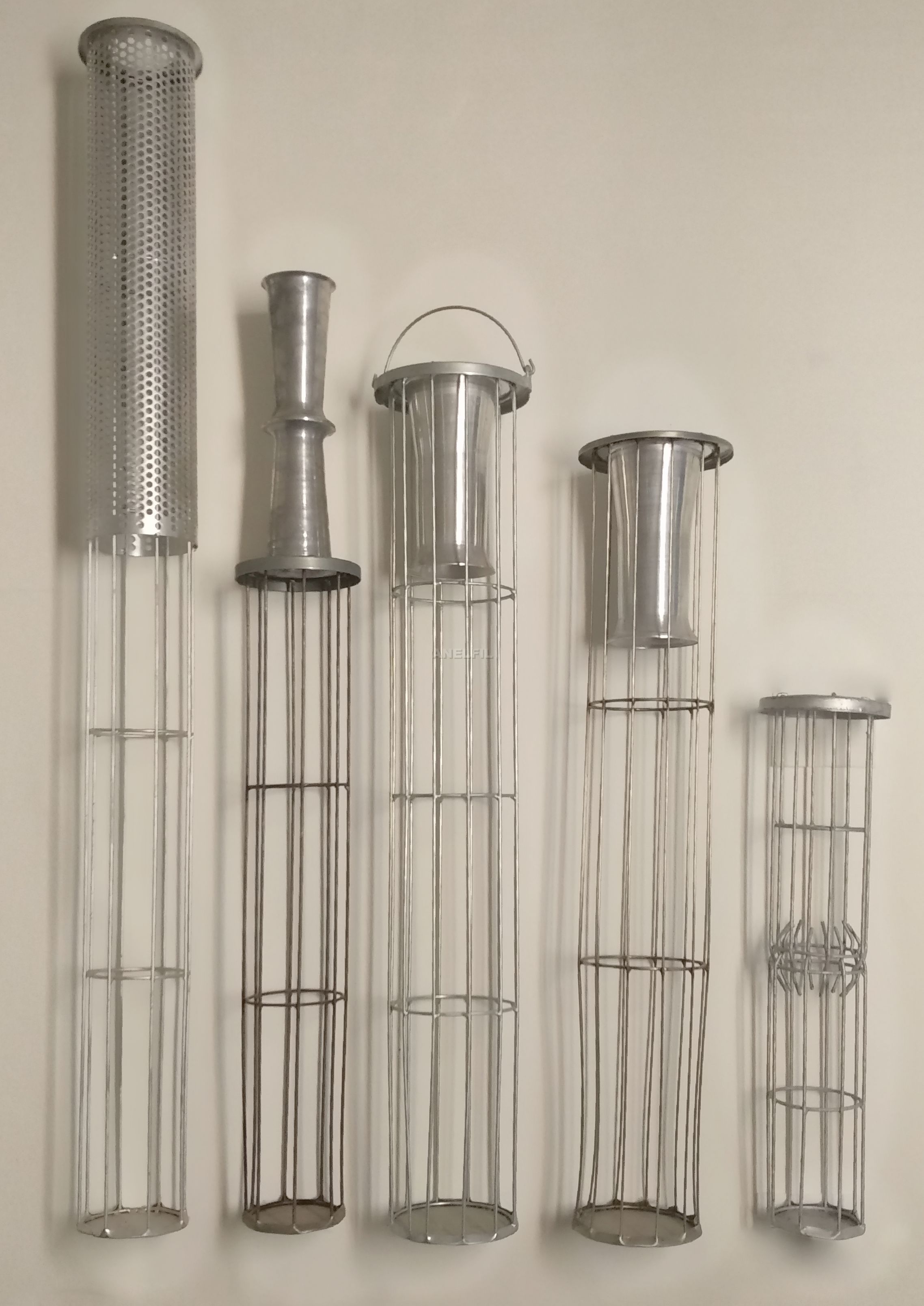 Cage with perforated metal sheet, Cage with iron sheeted "neck", Cage with aluminium-made venturis and lid, 2-part wire cage